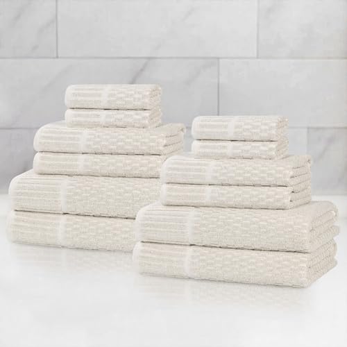 Juno Viscose Cotton Blend Medium Weight Towels (12 Piece Towel Set / Beige)