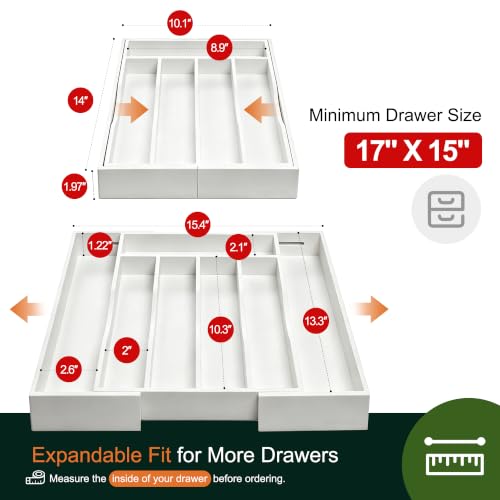 Expandable Bamboo Kitchen Drawer Organizer for Cutlery and Utensils