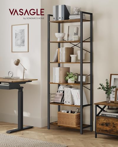 6 Tier Bookshelf (Rustic Brown + Ink Black / 6 Tiers (11.8"D x 26"W) / Without Back Panels)