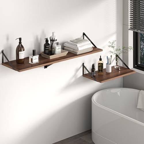 44W x 12D Deep Floating Shelves Set of 2 Walnut (Walnut With Black Metal Bracket / 44Wx12Dx5.8H)