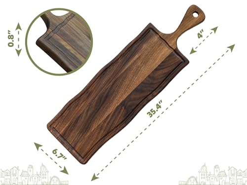 Elegant Walnut Wood Long Serving Board with Handle (35.4" x 6.7" x 0.8")