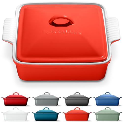 Stoneware Casserole Dish Bakeware with Lid (2 Qt / Passion Red)