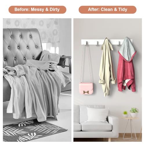 Stainless Steel Wall Coat Rack (White / 5 "L" Hooks, 1PACK)