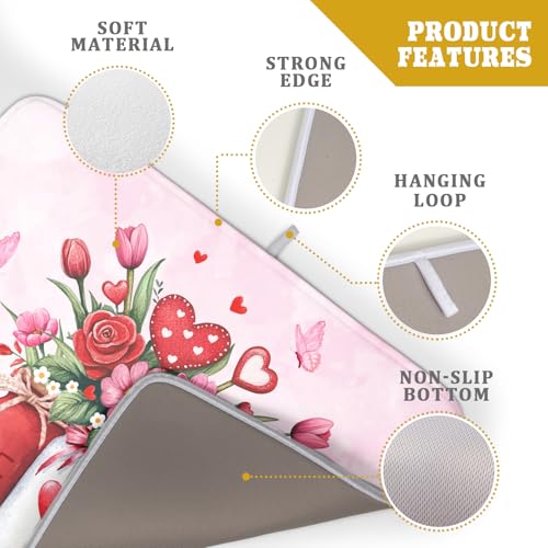 Rose Vase Dish Drying Mat 18x24 inch Romantic Floral Washable Absorbent Dish Dry Pad Fast Dry Drainer Rack Mats Kitchen Counter Accessories (Rose Floral Vase / 18" x 24")