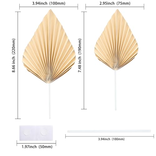 6Pcs Paper Palm Fan Cake Toppers Palm Leaf Fan Cake Topper Palm Spear Leaf Cupcake Toppers Cake Insert Decoration For Cake Decorating Diy Craft Project Home Wedding Party Supplies Beige (6 Count)