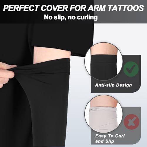 Cooling Arm Sleeves for Men Women (4 Pairs - Black+white+grey+navy Blue (Stripe))