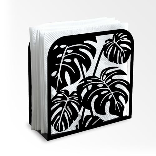Monstera Leaf Decorative Black Metal Napkin Holder for Table