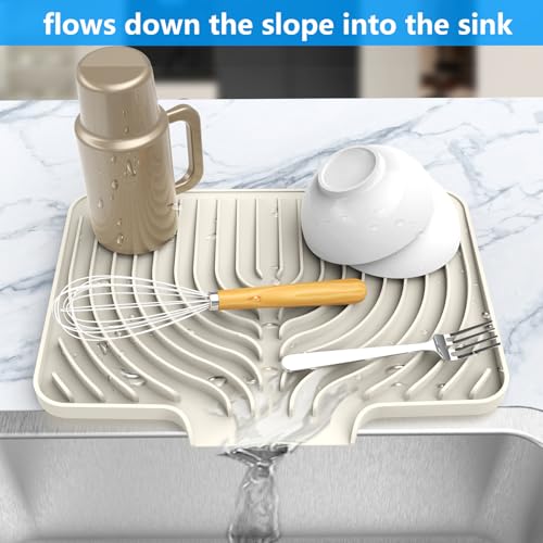 Dish drying mats for kitchen counter (14.6"×11" / Cream)