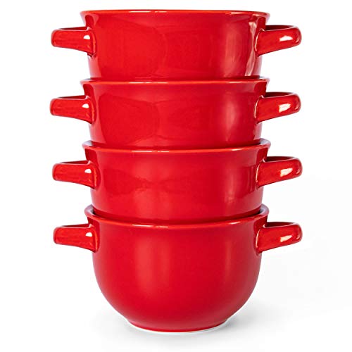 French Onion Soup Crocks with Lids & Handles (Red)