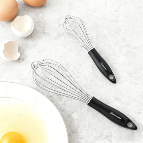 Whisk Set 8" 10" Kitchen Whisk (Black-Silver / 2 Piece)