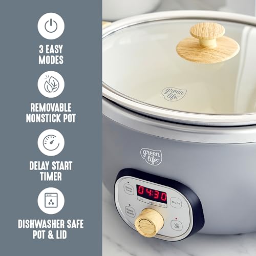 6QT Ceramic Nonstick Slow Cooker (Gray / 6 Quarts)