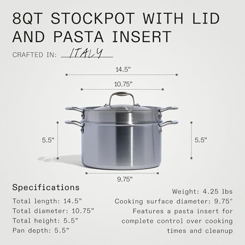 Cookware 8 Quart Stainless Steel Stock Pot With Lid and Pasta Insert