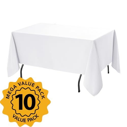 10 Pack White Tablecloths for Rectangle Tables (White / 60x120 In, 10 Pack)