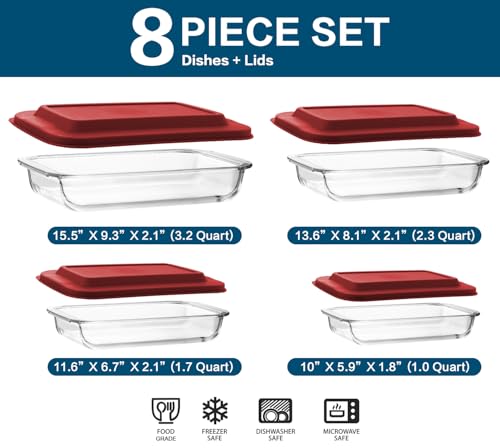 8 Piece Deep Glass Baking Dish with Lids