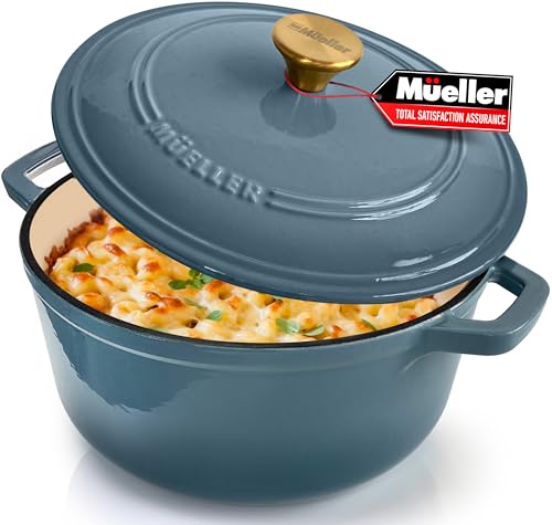 MUELLER HOME 7.5 Quart Enameled Cast Iron Pot Dutch Oven (7.5 Quart -Round / Mineral Blue)
