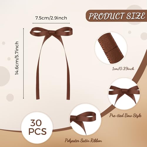 30 Pack Brown Bow Cake Toppers Brown Ribbon Bows for Cake (Brown)