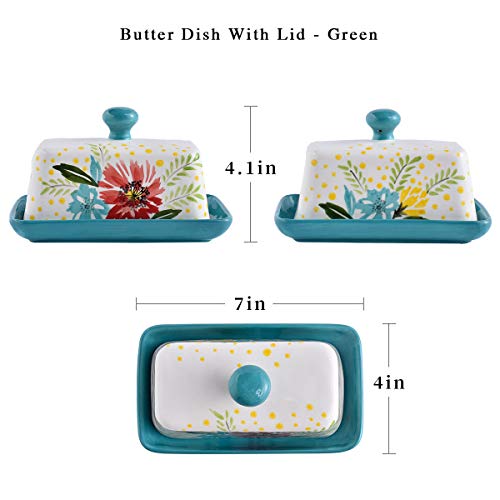 Butter Dish Ceramic Butter Dish with Lid Butter Keeper Butter Dish with Lid for Countertop Flower Butter Crock