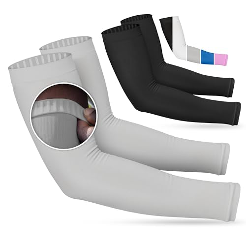 Non Slip Cooling Arm Sleeves for Men & Women (2 Pairs: 1 Pair Black + 1 Pair Gray / One Size)