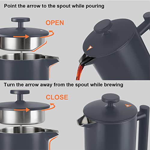 French Press Coffee Maker (Grey / 34 oz)