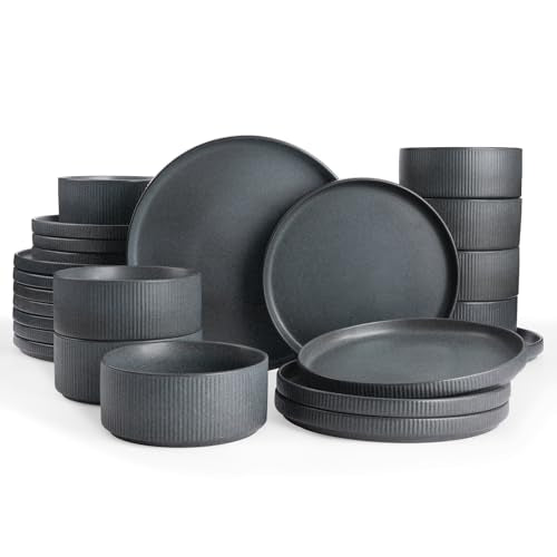 Star Stoneware Dinnerware Sets for 8 (Matte Dark Charcoal)