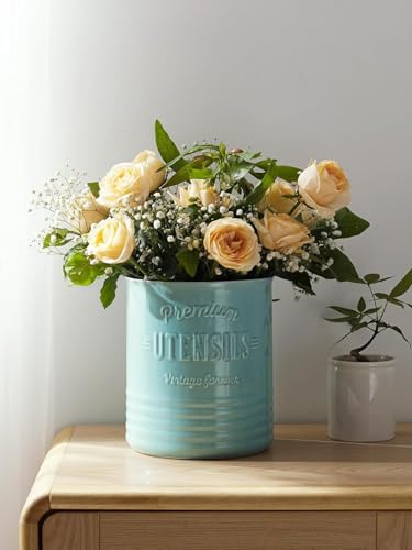 7.2" Large Ceramic Utensil Holder for Kitchen Counter (7.2 Inch / Turquoise)