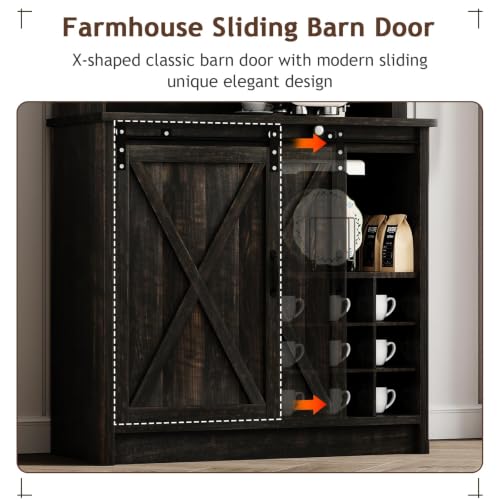 72" Farmhouse Coffee Bar Cabinet with Sliding Barn Door (71Inch / Oak)