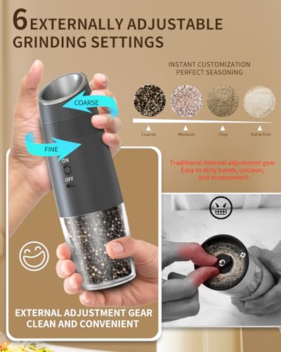 Gravity Electric Salt and Pepper Grinder Set Rechargeable Automatic Pepper and Salt Shakers with LED Light (Rechargeable / Black Pro)