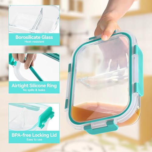 5 Pack 35 Oz Glass Meal Prep Containers 2 Compartments (5 Count)