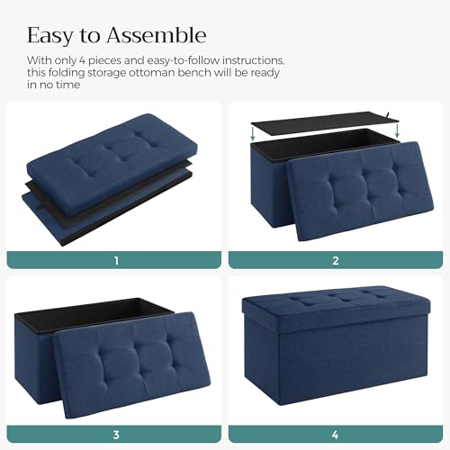 30 Inches Folding Storage Ottoman Bench (Midnight Blue / 15"D x 30"W x 15"H (without Flipping Lid))