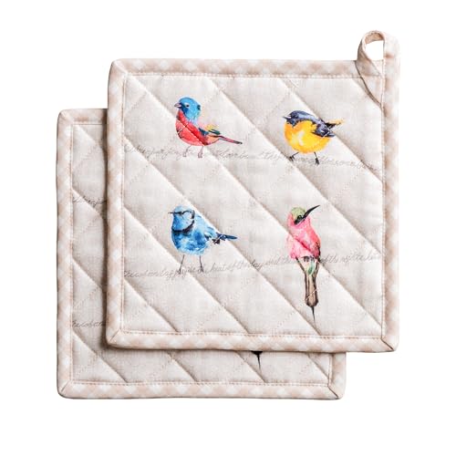 Pot Holders 100% Cotton Potholders (003 - Birdies on Wire / 8" x 8" (Pot Holder Pack of 2))