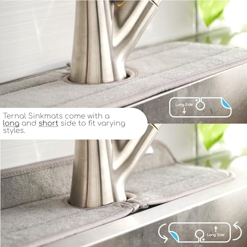 Original SINKMAT 15in Faucet Splash Guard Extra Long Microfiber Sink Drip Catcher Mat Non Slip Countertop Protector Drying Pad Kitchen Bathroom RV Machine Washable [Moss Green] (15" x 5.4")