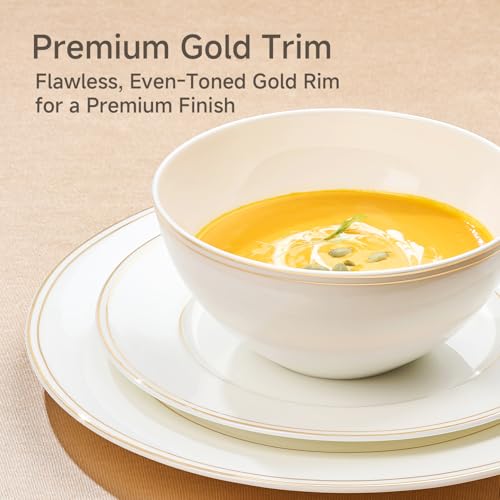 24Pcs Gold Trim White Bone China Set (White-gold trim / service for 8-24pcs)