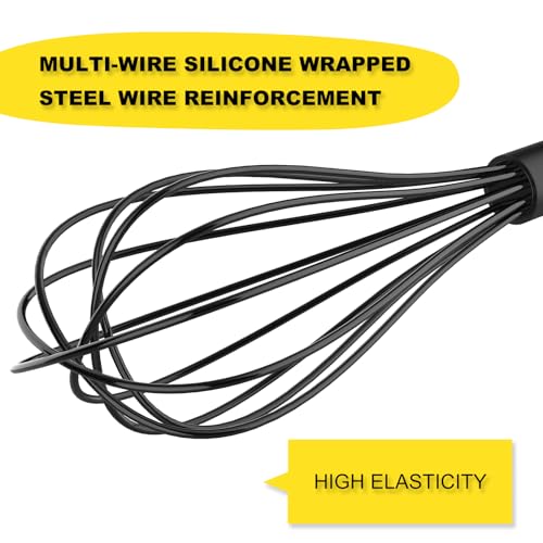 Silicone Whisk Set 8" 10" 12" Kitchen Whisk Black (Black / 3-Pack)