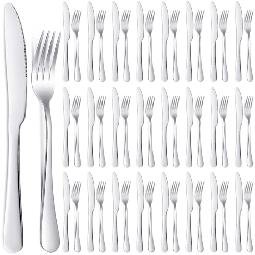50 Fork Knife Set (8.07 x 0.94 Inch, 9.06 x 0.79 Inch / Shiny Silver)