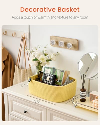 Small Woven Storage Basket for Organizing (Yellow / 13.5"L x 9.5"W x 5"H)