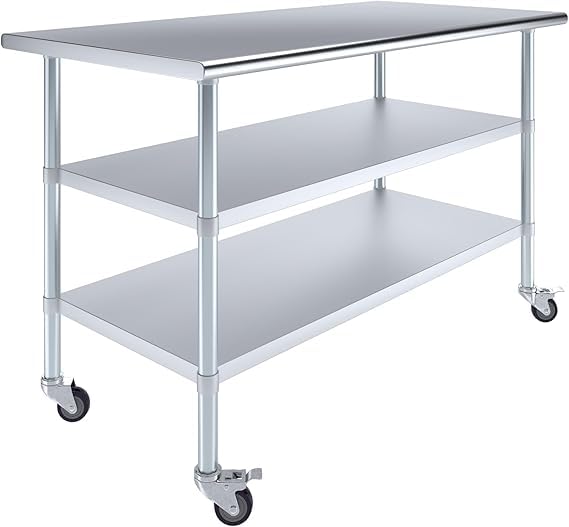 60" x 30" Stainless Steel Work Table with 2 Shelves (60" Long x 30" Deep)