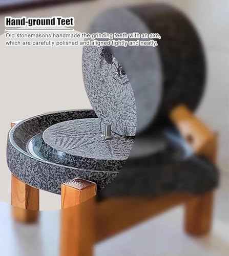 Natural Granite Stone Grinder - Hand Mill for Wheat, Nutmeg, Beans & SES - Dry/Wet Pulverizer with Wooden e - tial Classic Kitchen Tool