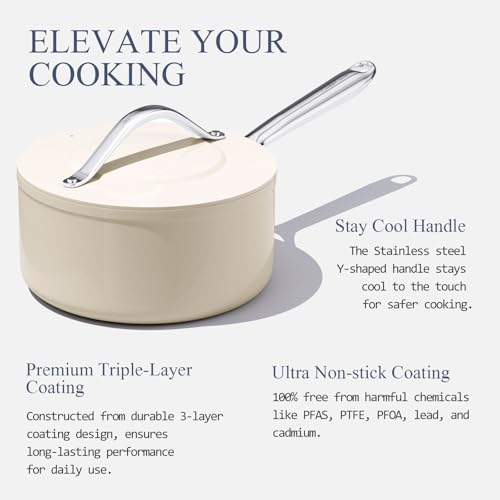 Premium Ceramic Sauce Pan with Lid (Cream)
