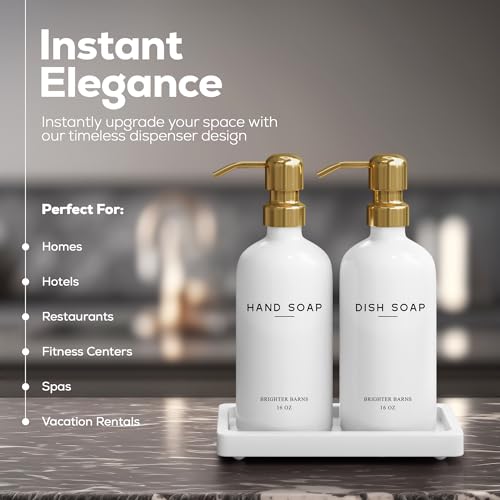 Luxury Glass Hand and Dish Soap Dispenser Set by Brighter Barns (Gold Hd)