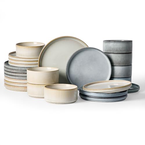 Star Stoneware Dinnerware Sets for 8 (Cappuccino & Smoky Blue)