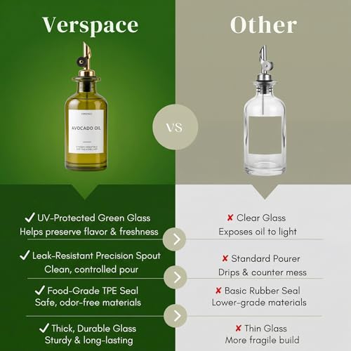 Green Glass Olive Oil Dispenser Bottles For Kitchen (Green/Gold / 17oz)
