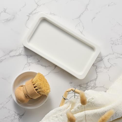 Glass Kitchen Soap Dispenser Set with Ceramic Tray (White Bottles + Gold Pumps)