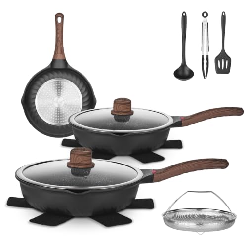 12PCS Nonstick Deep Frying Pan with Lid Cookware Set