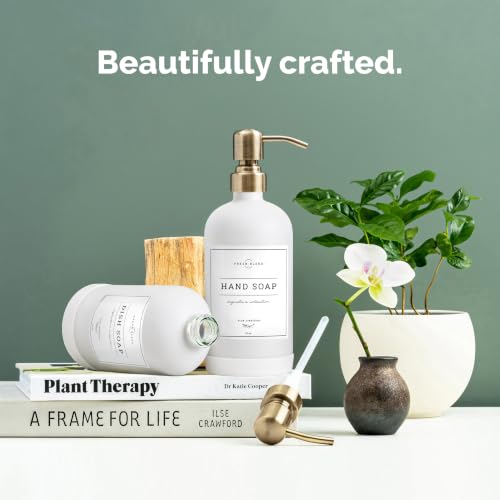 White Glass Soap Dispenser (Matte White Bottle / Brushed Brass Pump)
