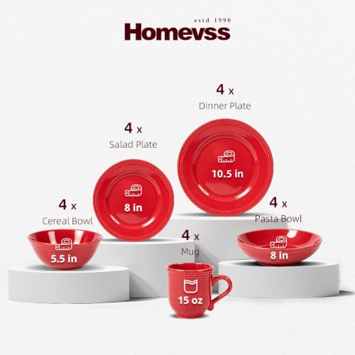 Pearl Dots Stoneware Dinnerware Set (20pc Set / Red)