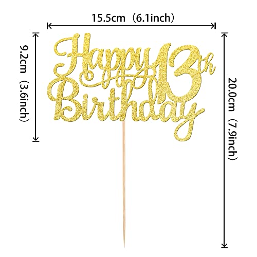 1 PCS Happy 13th Birthday Cake Topper Gold Glitter Cheers to 13 Years Birthday Cake Pick Official Teenager 13 Fabulous Cake Decoration for Happy 13th Birthday Theme Party Decorations Supplies (Gold / 13th)