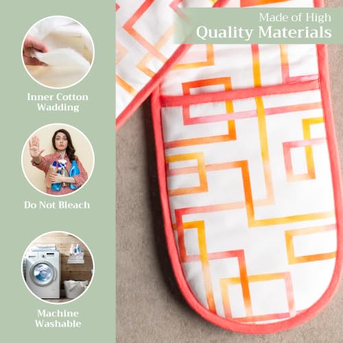 Double Oven Mitts 100% Cotton Double Oven Glove (073 - Summer Maze / 7" x 35" (Double Oven Mitt))