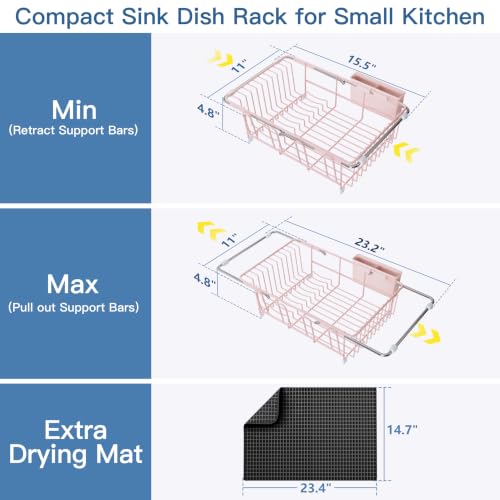 Pink Dish Drying Rack in Sink with Mat (Pink / For 12"-30"w Sink, with Mat)