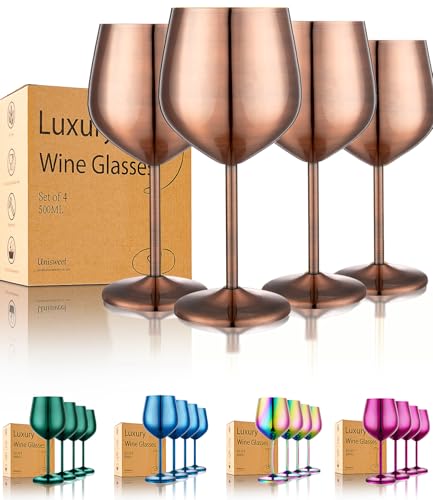 Unbreakable Stainless Steel Wine Glasses Set of 4 (Mirror Red Copper / Set of 4)