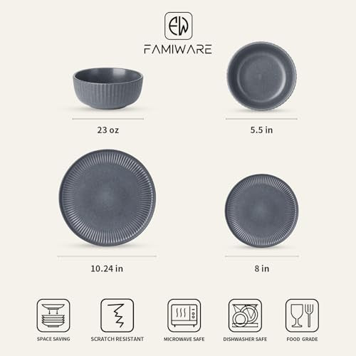 Ceramic Plates and Bowls Sets (Matte Grey / Service for 4)